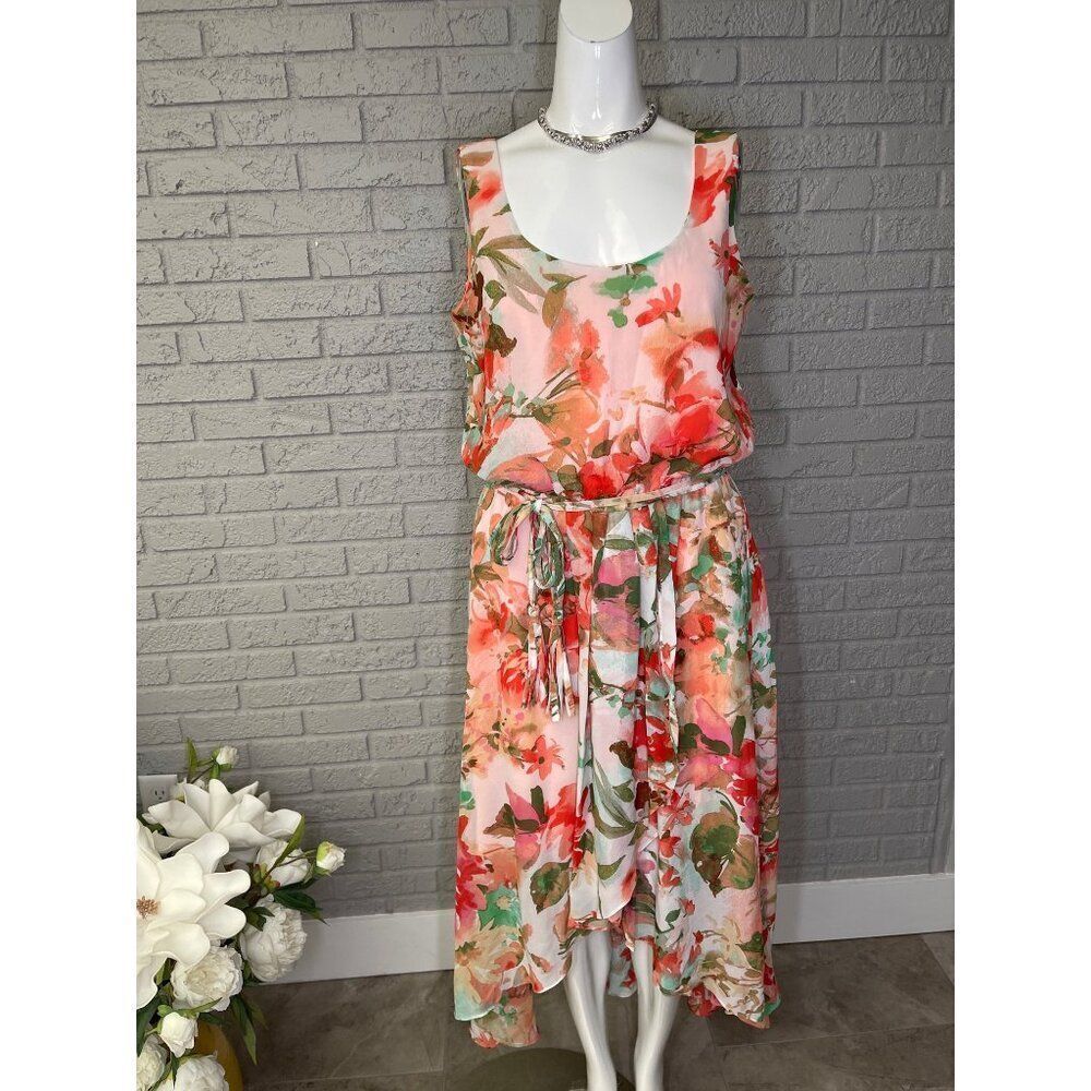MSK Women Floral Print Sleeveless Hi-Low Midi Dress Size 8